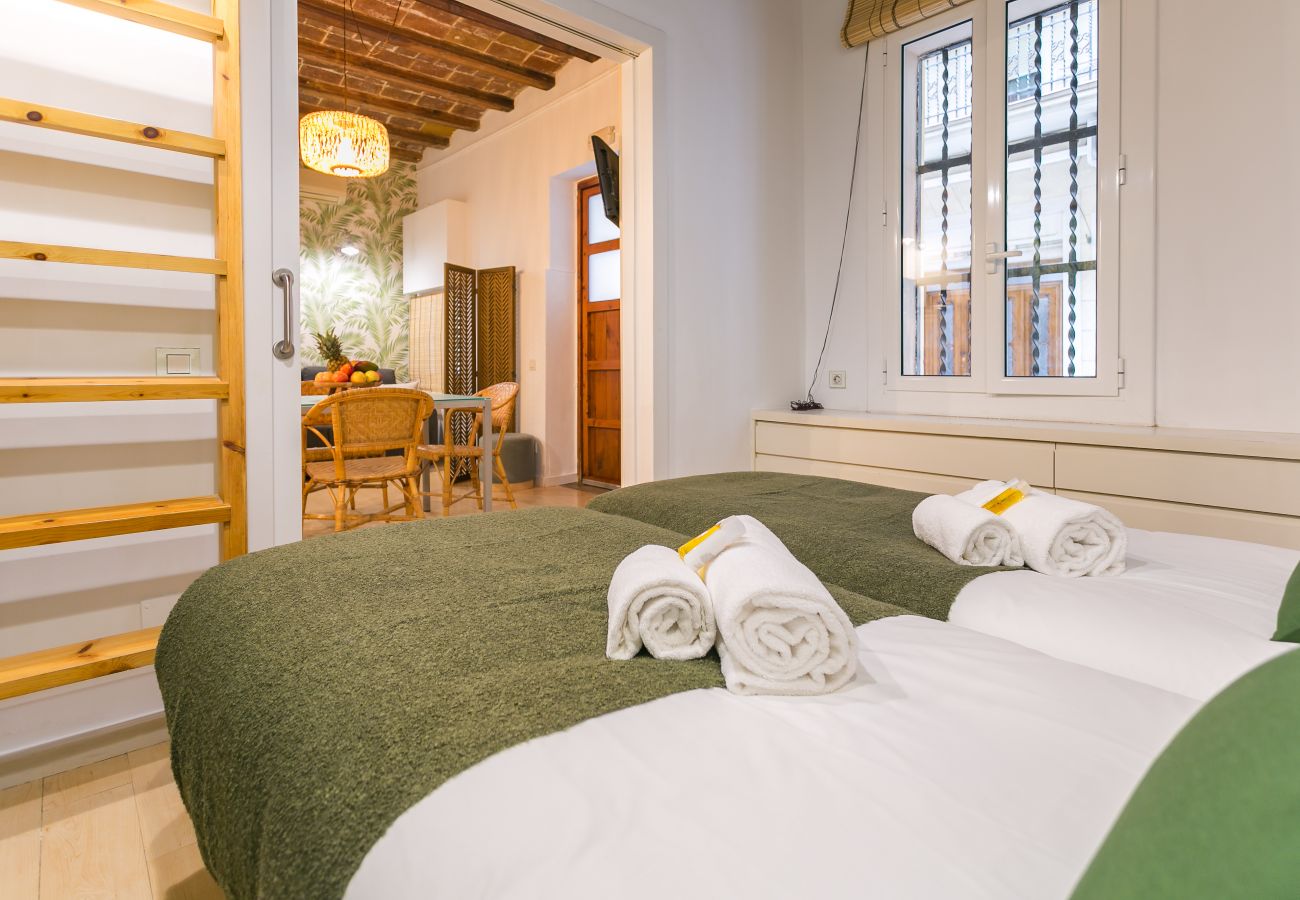 view from the bedroom to the living-dining room in BARCELONETA BEACH apartment